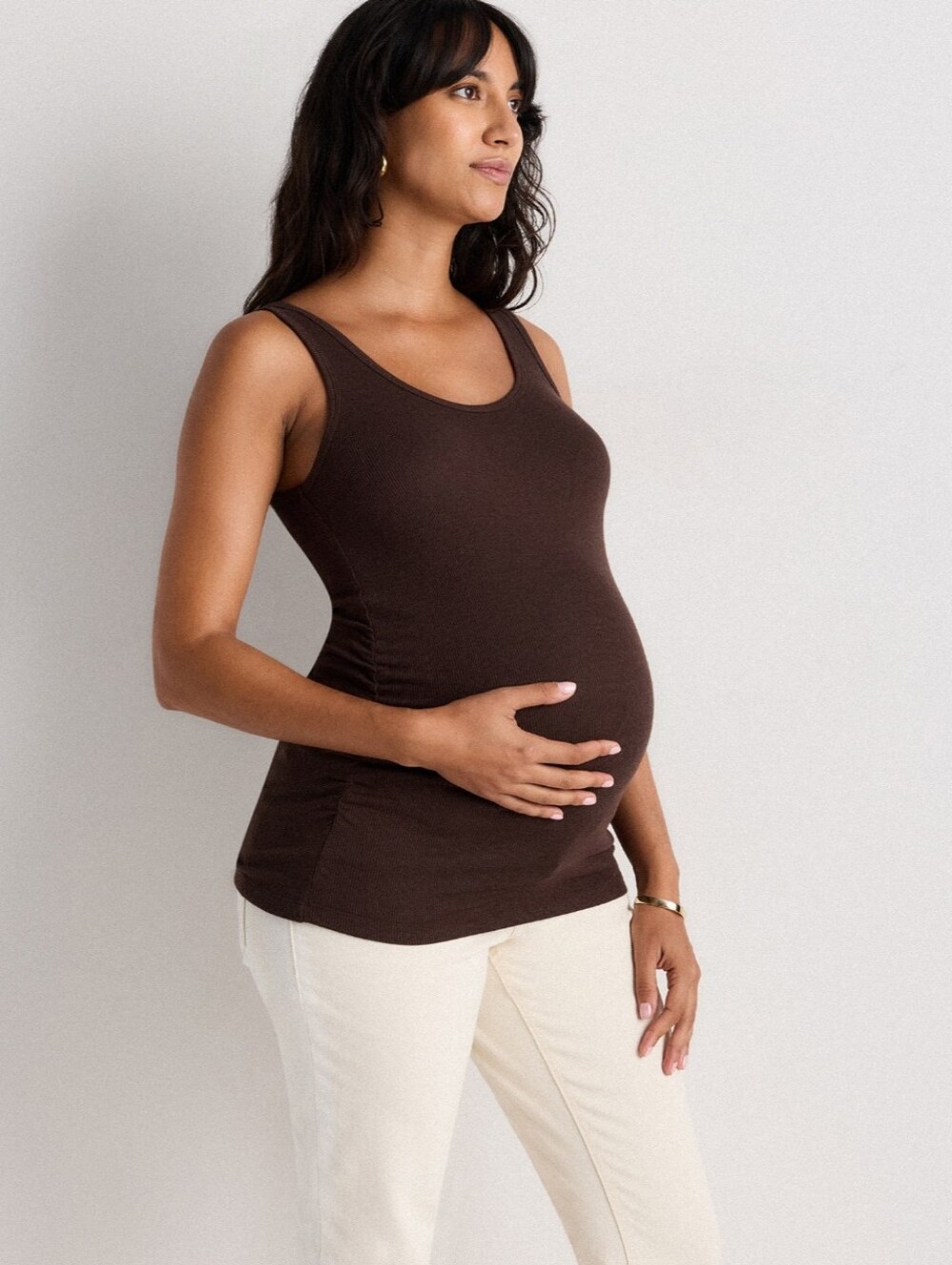 Quince Bamboo Rib Maternity Scoop Neck Tank Coffee Bean Brown